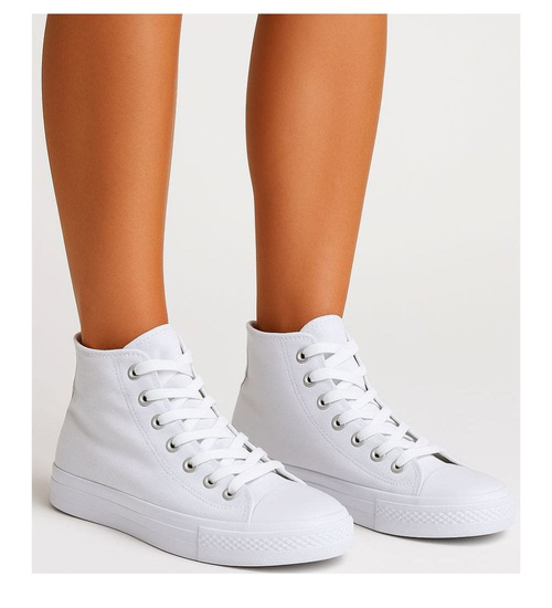 Klasyczne białe trampki damskie z wysoką cholewką /H2 16712 G9-84/