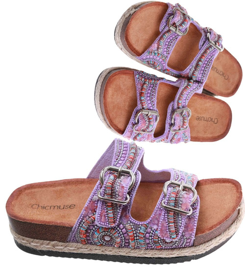 Fioletowe klapki damskie na niskiej platformie /G13-2 17687 G289/