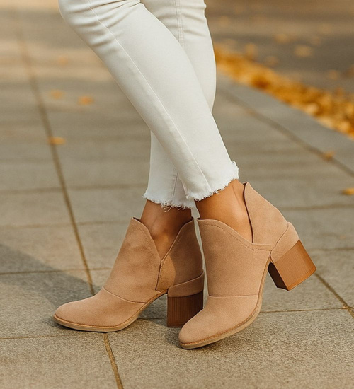 Botki damskie na szerokim słupku Khaki /D1-2 +H2 7050 T198/ 