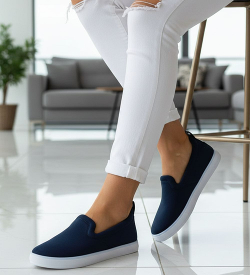 Wsuwane granatowe damskie trampki slip on /G3-2 8086 S196/