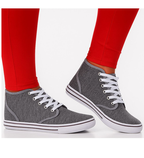 Wysokie trampki damskie szare /C6-3 13873 S097/