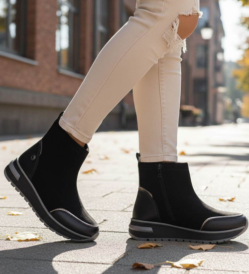 Sportowe botki damskie na zimę czarne /B4-1 18556 W205/