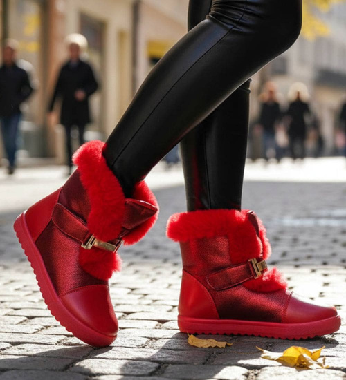 Czerwone dziewczęce trapery z futerkiem /G5-2 15037 T392/