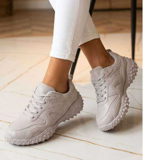 Szare sneakersy damskie sznurowane buty sportowe /D8-1 18709 T152/