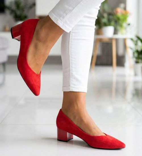 Czerwone czółenka na niskim obcasie Pointy Toe /G8-2 18806 T381/