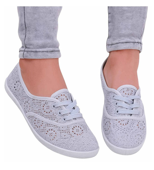 Sznurowane koronkowe szare tenisówki /A1-2 8698 T194/