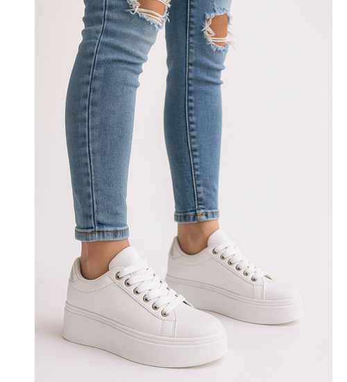 Białe damskie trampki na platformie /A10-2 18093 T288/