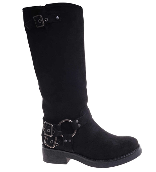 Czarne ocieplane kozaki oficerki /i4-2 h2 18408 G488/