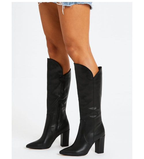 Klasyczne czarne kozaki na obcasie /C5-2 16897 G483/