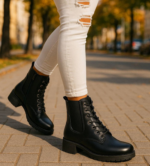 Czarne botki trapery damskie /E4-3 18271 W485/