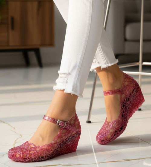 Wodoodporne sandały na koturnie Różowe /H2 14565 T088/