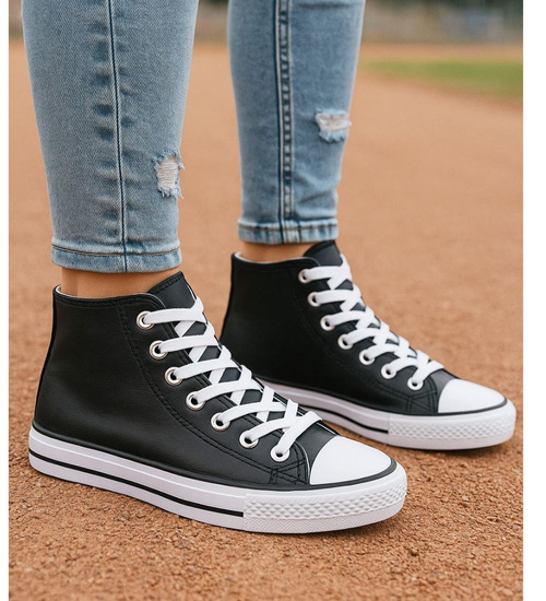 Wysokie czarno białe trampki damskie /H2 16719 G9-84/