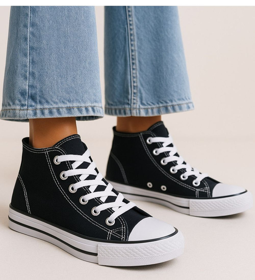 Klasyczne czarne trampki z wysoką cholewką /D7-1 13272 S172 +h2/