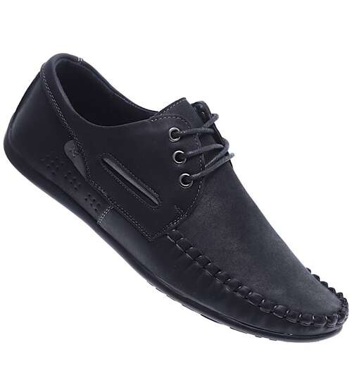 Sznurowane męskie czarne półbuty /A4-3 15732 T380/