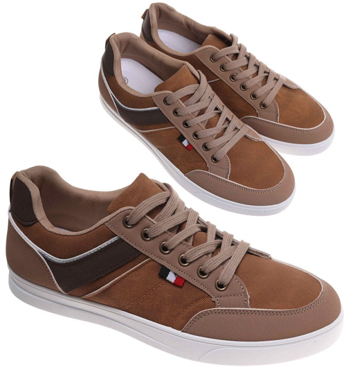 Sznurowane karmelowe trampki męskie /A10-1 18014 T432/