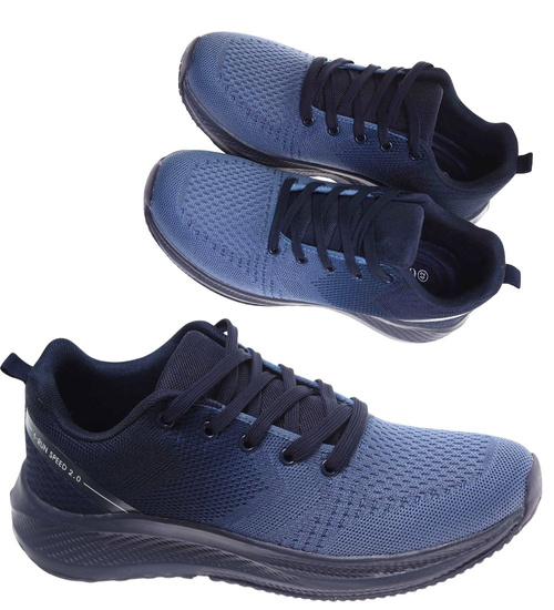 Sznurowane męskie granatowe buty sportowe /D1-3 18008 GF483/