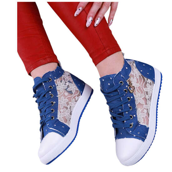 Wiązane granatowe ażurowe trampki /G4-2 13384 S190/