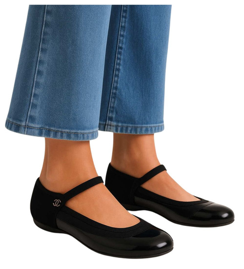 Czarne baleriny z paskiem /D7-216267 T192/