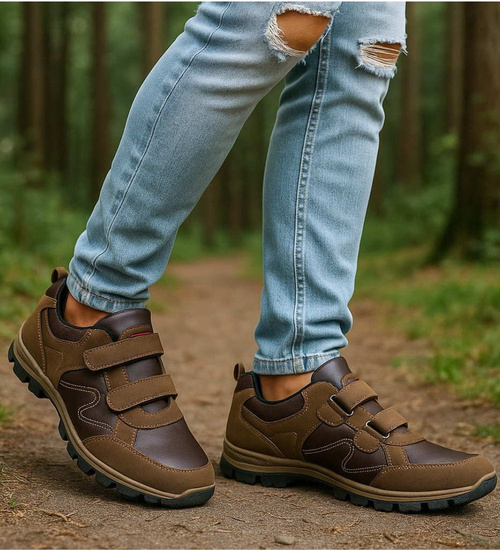 Brązowe męskie buty sportowe na rzepy /A4-3 18196 T388/