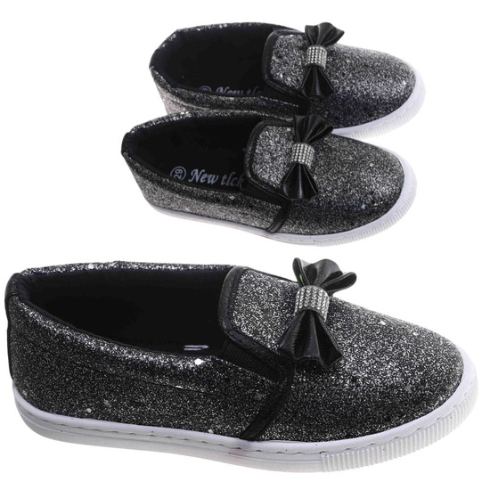 Tenisówki dziewczęce Wsuwane czarne trampki /A7-2 17853 T111/