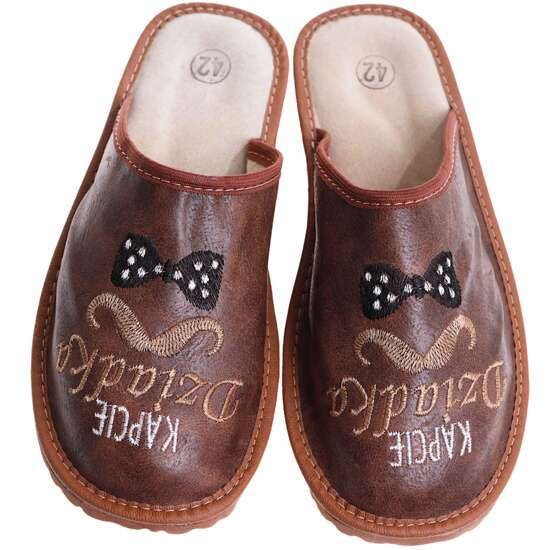 Skórzane brązowe kapcie dla dziadka /G9-1 7375 S199/