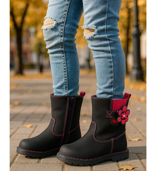 Ocieplane czarne kozaki dziewczęce /A4-2 17144 T198/