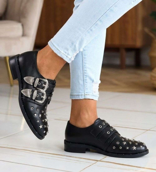 Czarne damskie półbuty z ćwiekami /D9-3 13717A  T185/