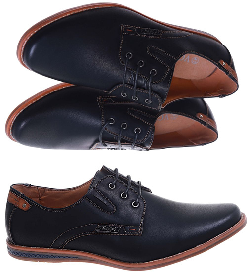 Czarne sznurowane półbuty męskie /C1-1+h2 10260 S386/