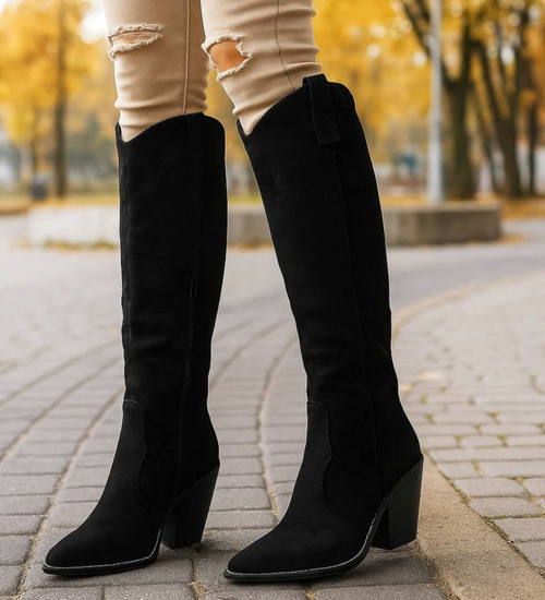 Czarne ocieplane kozaki damskie kowbojki /D8-1 18432 T585/