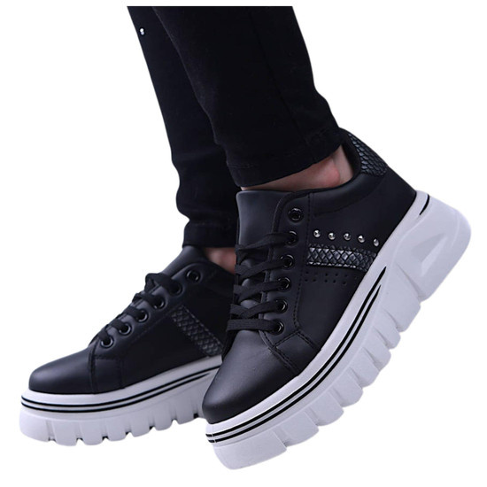 Czarne trampki damskie na platformie /G3-3 13686 S247/