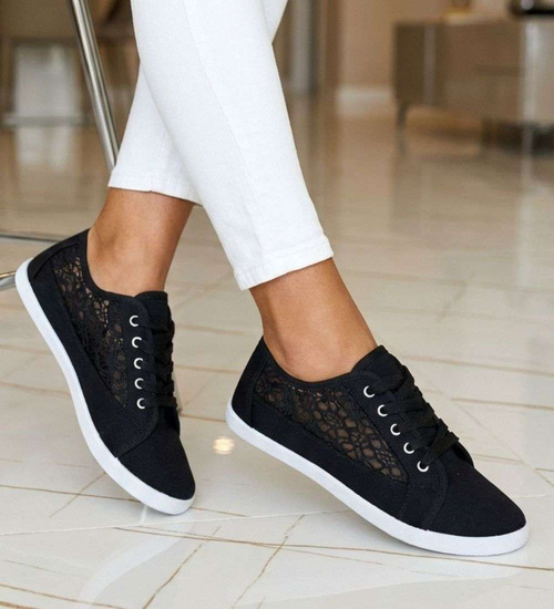 Tenisówki damskie czarne ażurowe koronkowe /H2 17337 T7/