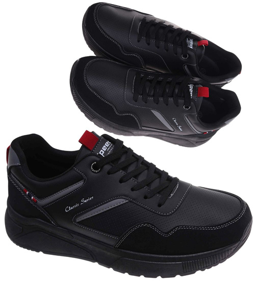 Sznurowane męskie czarne buty sportowe /A10-2 18013 GF585/