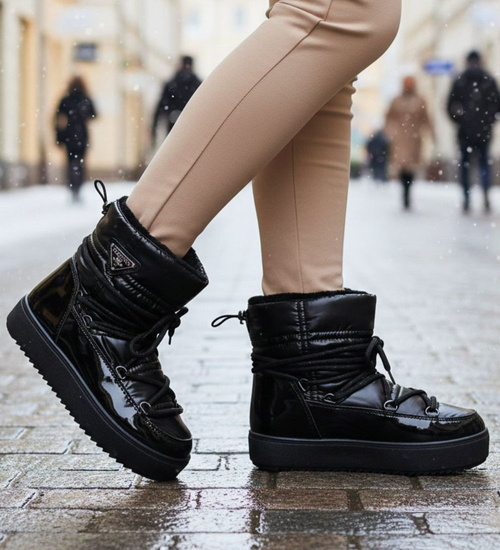 Ocieplane śniegowce damskie Czarne /A1-2 18569 W343/