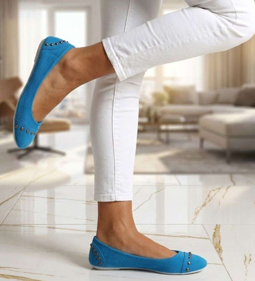 Materiałowe niebieskie baleriny jak tenisówki /D7-1  14388 T046/