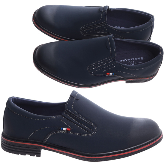 Wsuwane męskie półbuty granatowe pantofle /D8-2 14663 T496/