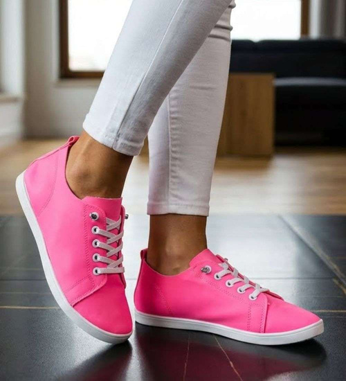 Fuksjowe sznurowane trampki damskie /E7-2 16214 T238/