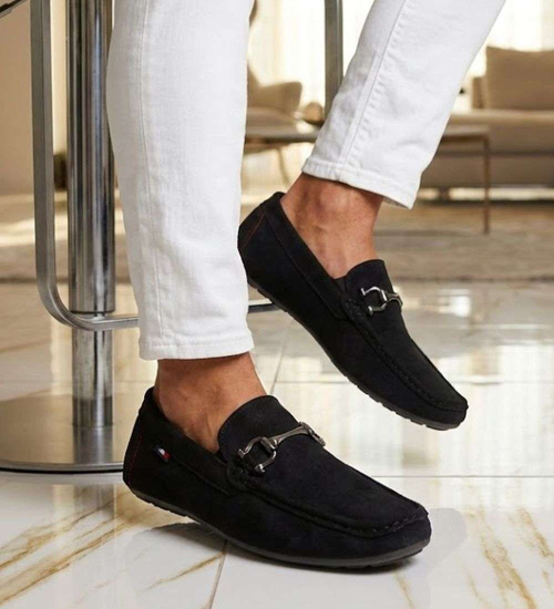 Wsuwane męskie półbuty czarne mokasyny /E1-2 18668 T394/