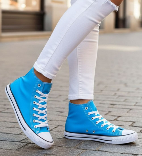 Wysokie niebieskie trampki z tkaniny /E2-2 4236 S174/