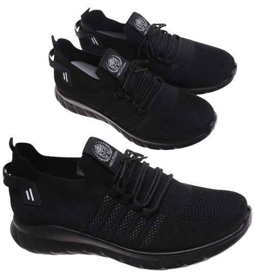 Wkładane czarne męskie buty sportowe Duże rozmiary /G7-1 17958 S374/