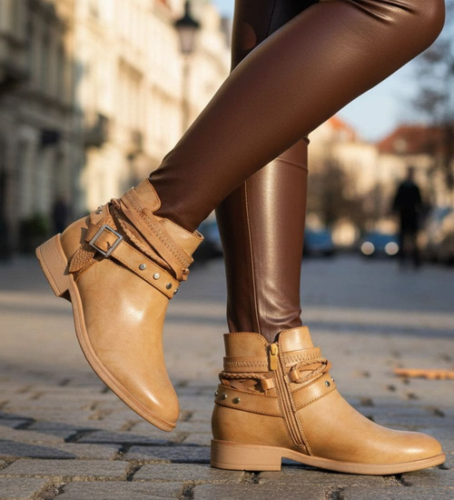 Żółte damskie botki z wyciętą cholewką /C1-3 18513 T198/