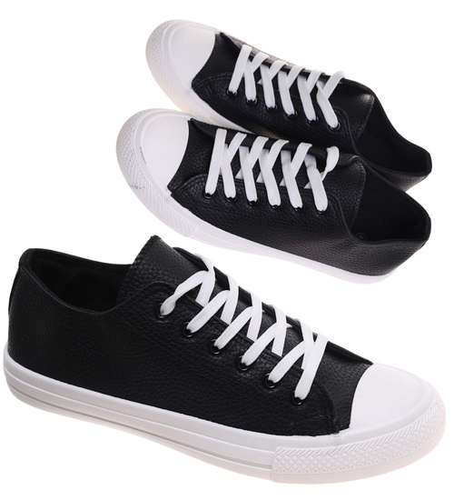 Czarno białe niskie trampki męskie /D1-2 17985 T232/