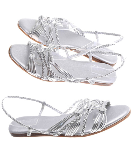 Sandały damskie Srebrne płaskie wsuwane /D2-2 17782 G084/