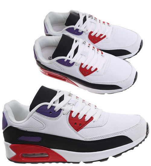 Wiązane biało fioletowe buty sportowe męskie /E9-3 17969 W385/