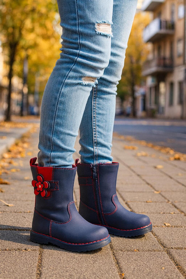 Ocieplane granatowe kozaki dziewczęce /A1-2 17143 T198/