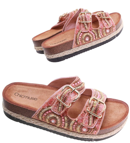 Różowe klapki damskie na niskiej platformie /G9-1 17692 G289/