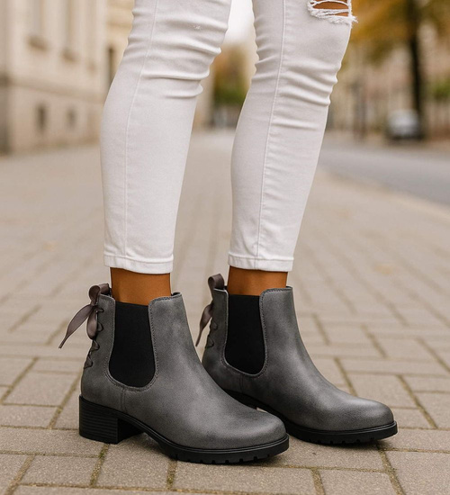 Wsuwane szare botki damskie /E3-3 18310 T300/