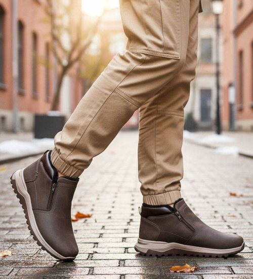 Brązowe botki męskie zimowe półbuty /E2-1 18595 T499/