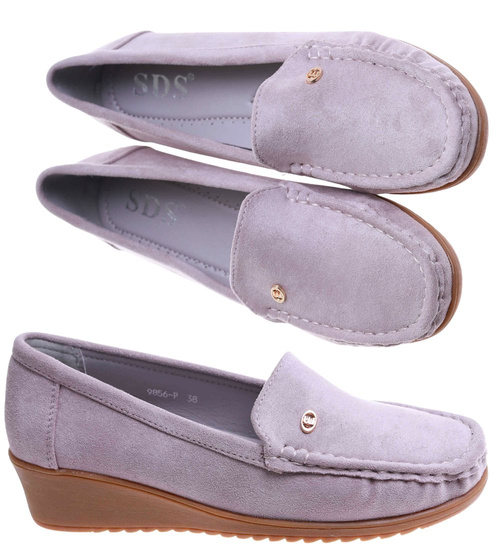 Szaro fioletowe czółenka na niskim koturnie /F7-3 17665 W289/