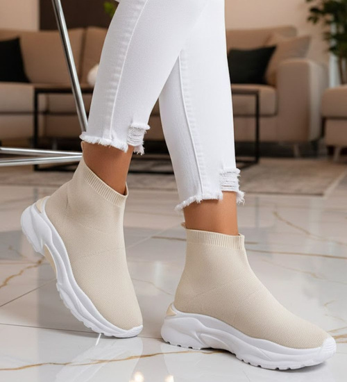 Beżowe trampki z wysoką cholewką /G13-3 11121 W206/