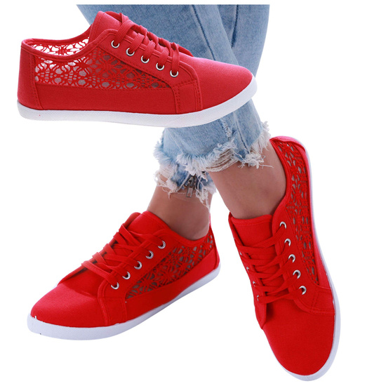 Czerwone ażurowe koronkowe tenisówki /A5-2 17367 T233/